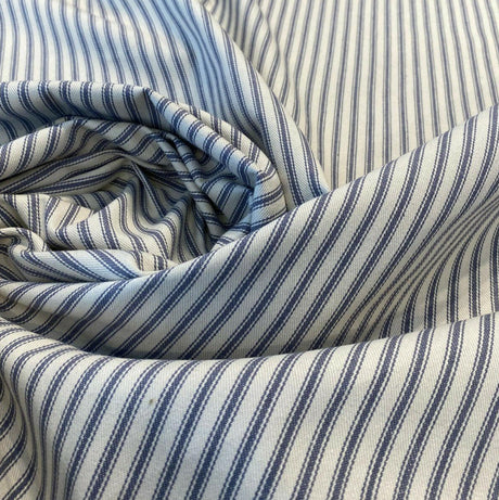 Waverly Classic Ticking Stripes Cotton Fabric - Beige Background With Graphite Blue Stripes, 55" Width (1 Yard)