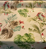 Lorraine Scarlet Macaw Birds Cotton Fabric - Red Green Macaw Parrot With Green Brown And Teal Flowers, 54" Width (1 Yard)
