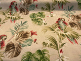 Lorraine Scarlet Macaw Birds Cotton Fabric - Red Green Macaw Parrot With Green Brown And Teal Flowers, 54" Width (1 Yard)