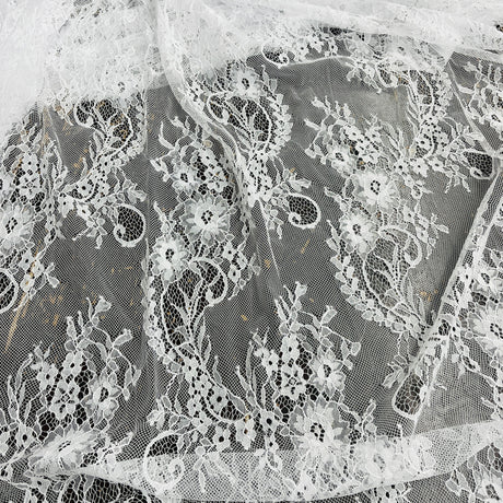 Embroidered Lace Fabric with Eyelash Scallop