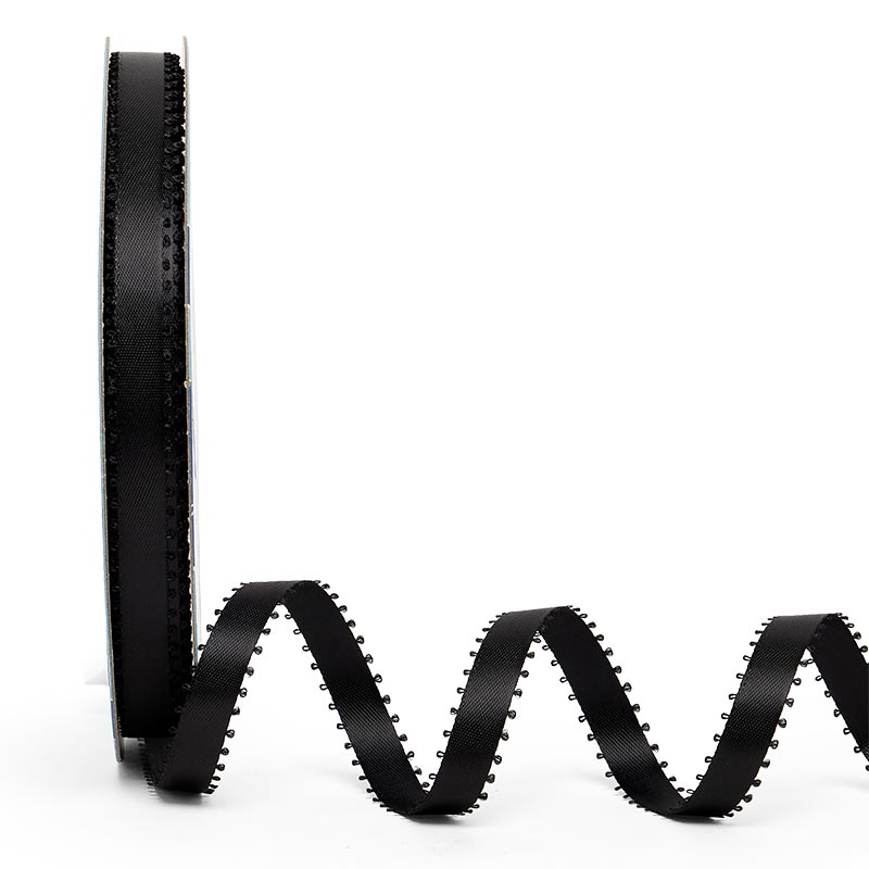 Picot Edge Satin Ribbon 3/8 '' X 50 yd Black Color 1 / roll