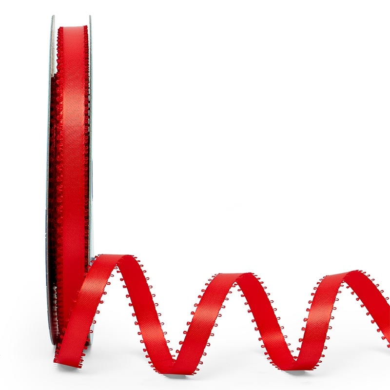 Picot Edge Satin Ribbon 3/8 '' X 50 yd Red Color 1 / roll