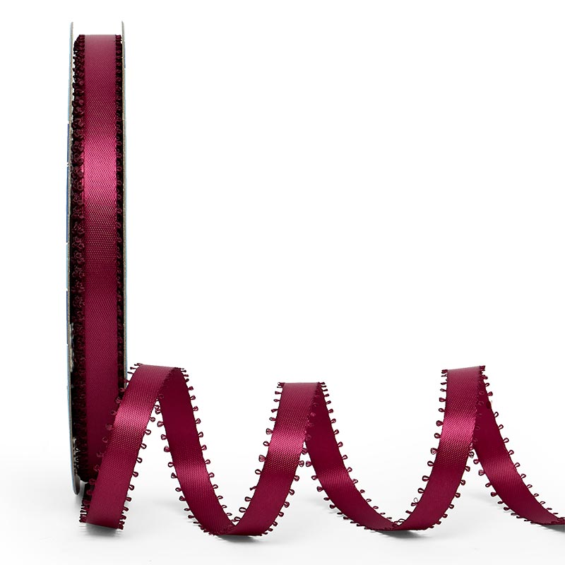 Picot Edge Satin Ribbon 3/8 '' X 50 yd Wine Color 1 / roll