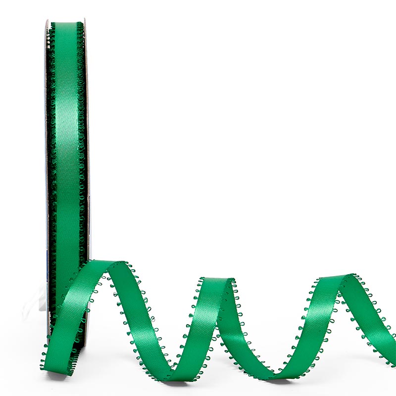 Picot Edge Satin Ribbon 3/8 '' X 50 yd Emerald Color 1 / roll