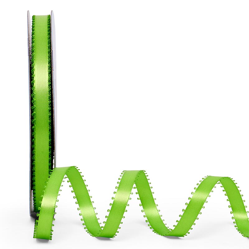Picot Edge Satin Ribbon 3/8 '' X 50 yd Apple Green Color 1 / roll