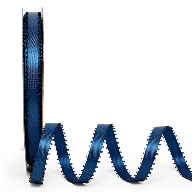 Picot Edge Satin Ribbon 3/8 '' X 50 yd Navy Blue Color 1 / roll