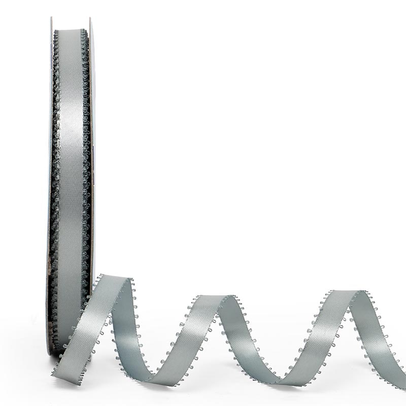 Picot Edge Satin Ribbon 3/8 '' X 50 yd Silver Color 1 / roll