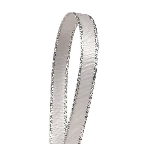 White Silver Edge Satin Ribbon – 1/4" x 50 Yards (1 Roll)