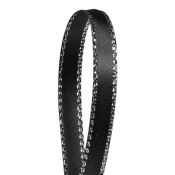 Black Silver Edge Satin Ribbon – 1/4" x 50 Yards (1 Roll)