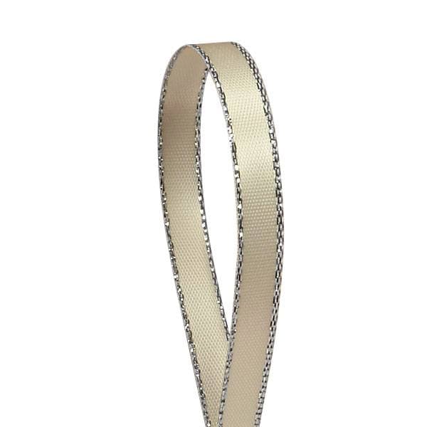 Ivory Silver Edge Satin Ribbon – 1/4" x 50 Yards (1 Roll)
