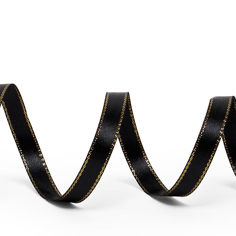 Gold Edge Satin Ribbon – Black, 1/8'' x 50 yd (1 Roll)