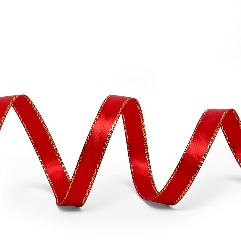 Gold Edge Satin Ribbon – Red, 3/8'' x 50 yd (1 Roll)