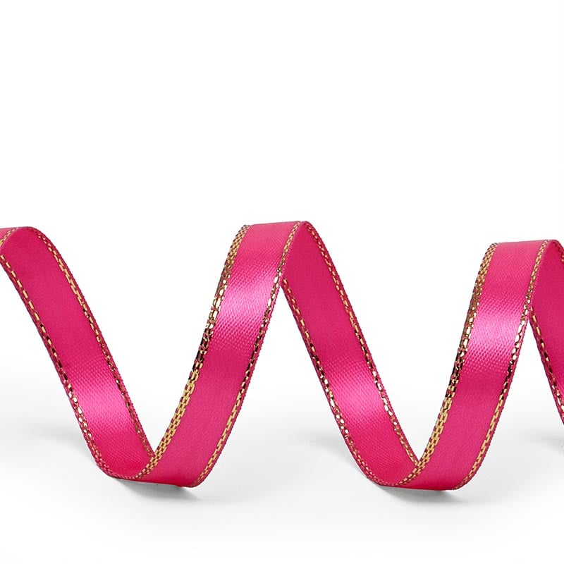 Gold Edge Satin Ribbon – Hot Pink, 3/8'' x 50 yd (1 Roll)