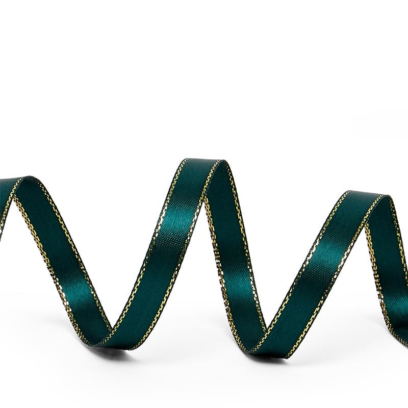 Gold Edge Satin Ribbon – Hunter Green, 3/8'' x 50 yd (1 Roll)