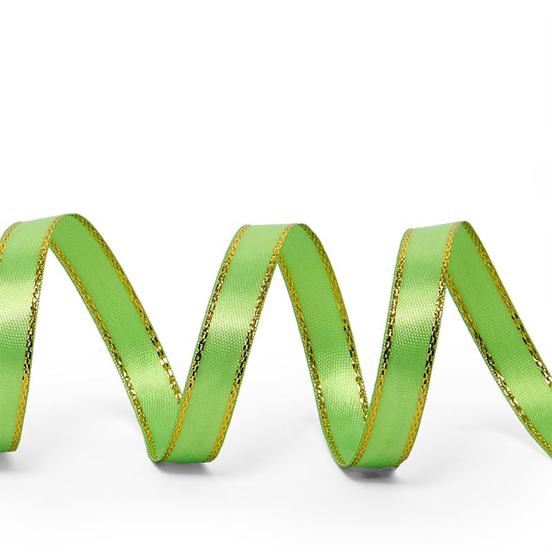 Gold Edge Satin Ribbon – Apple Green, 3/8'' x 50 yd (1 Roll)