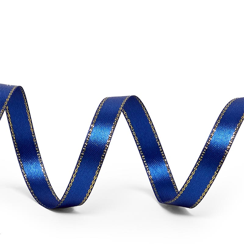 Gold Edge Satin Ribbon – Royal Blue, 3/8'' x 50 yd (1 Roll)