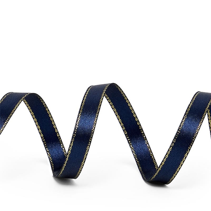 Gold Edge Satin Ribbon – Navy Blue, 3/8'' x 50 yd (1 Roll)