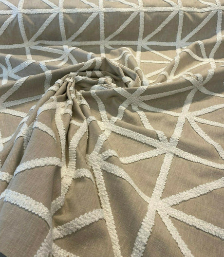 Waverly Port Of Call Sail Embroidered Fabric - White On Sand Lattice, 55" Width (1 Yard)