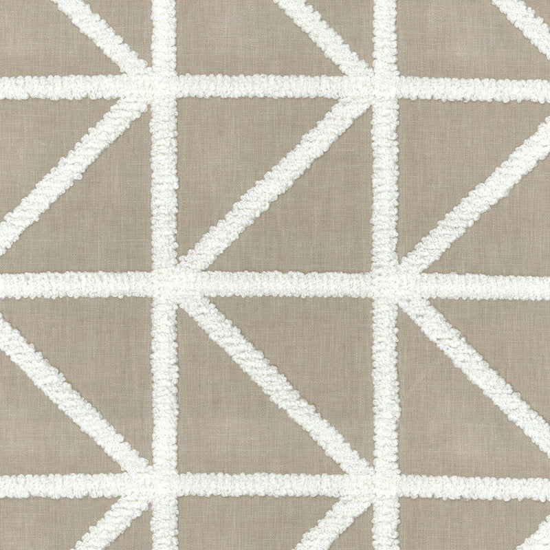 Waverly Port Of Call Sail Embroidered Fabric - White On Sand Lattice, 55" Width (1 Yard)