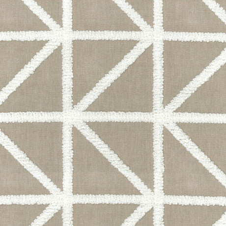 Waverly Port Of Call Sail Embroidered Fabric - White On Sand Lattice, 55" Width (1 Yard)