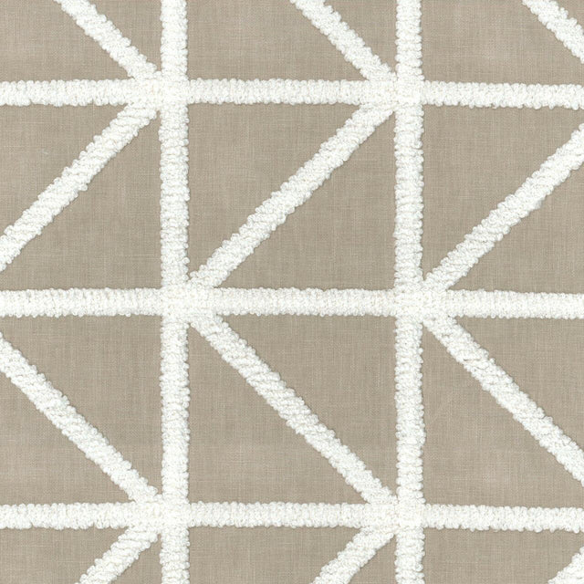 Waverly Port Of Call Sail Embroidered Fabric - White On Sand Lattice, 55" Width (1 Yard)