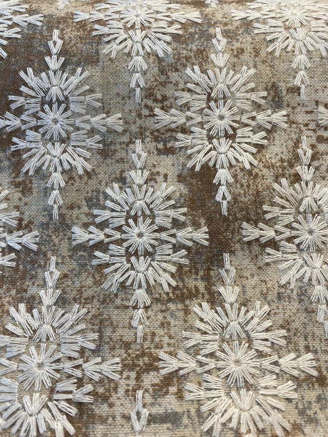 P Kaufmann Embroidered Asterisk Driftwood Cotton Fabric - Taupe, Beige, Steel Blue, 54" Width, Medallion Southwestern Lodge Pattern (1 Yard)