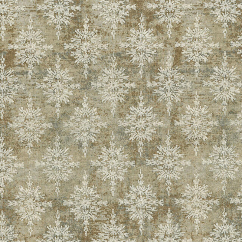 P Kaufmann Embroidered Asterisk Driftwood Cotton Fabric - Taupe, Beige, Steel Blue, 54" Width, Medallion Southwestern Lodge Pattern (1 Yard)