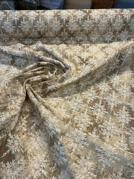 P Kaufmann Embroidered Asterisk Driftwood Cotton Fabric - Taupe, Beige, Steel Blue, 54" Width, Medallion Southwestern Lodge Pattern (1 Yard)