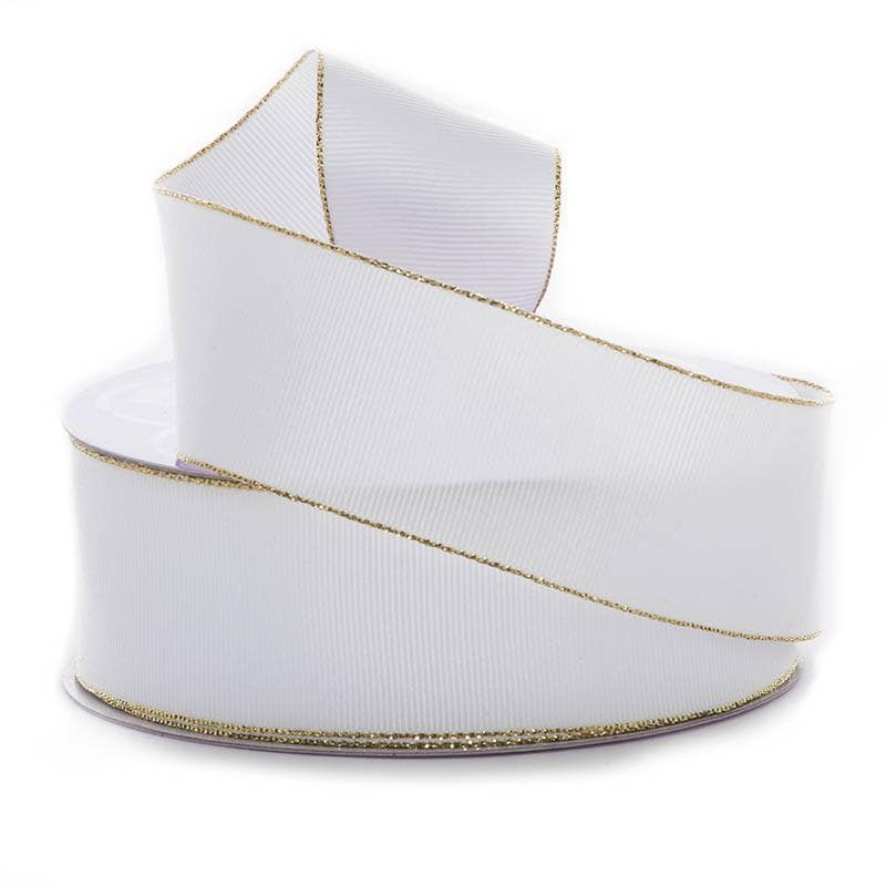 Cinta grosgrain con borde dorado 1 1/2 '' X 25 yd Blanco 1 / rollo