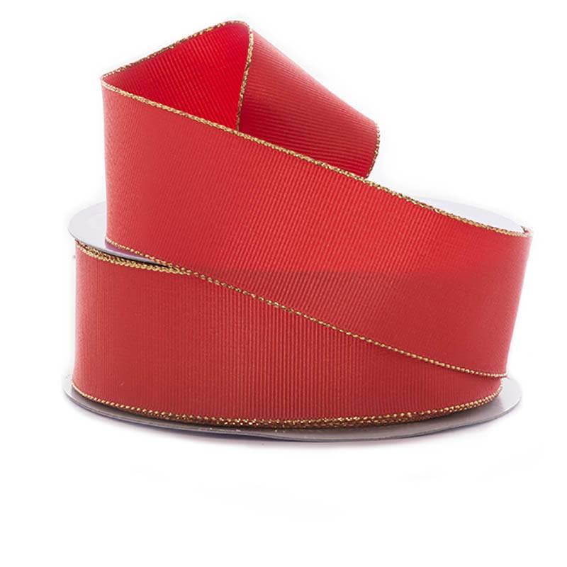 Gold Edge Grosgrain Ribbon 7/8 '' X 25 yd Red Color 1 / roll