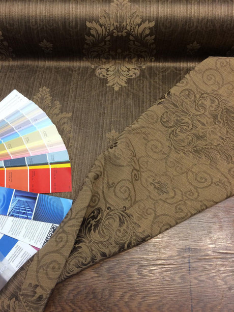 Brown Latte Excellent Damask Drapery Fabric - Damask Drapery Fabric, Brown, 56" Width (By The Yard)