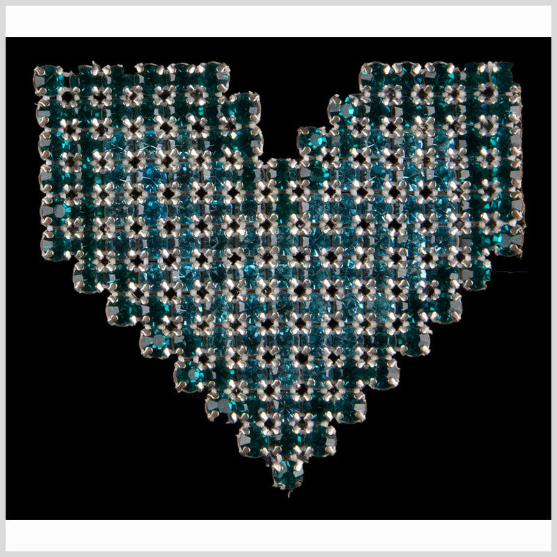 Aqua and Blue Zircon Rhinestones Sew on Silver Plated Applique