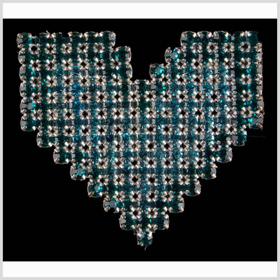 Aqua and Blue Zircon Rhinestones Sew on Silver Plated Applique
