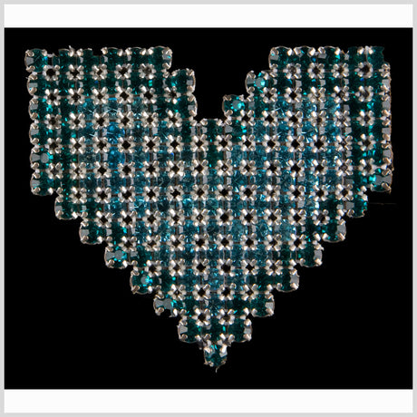 Aqua and Blue Zircon Rhinestones Sew on Silver Plated Applique