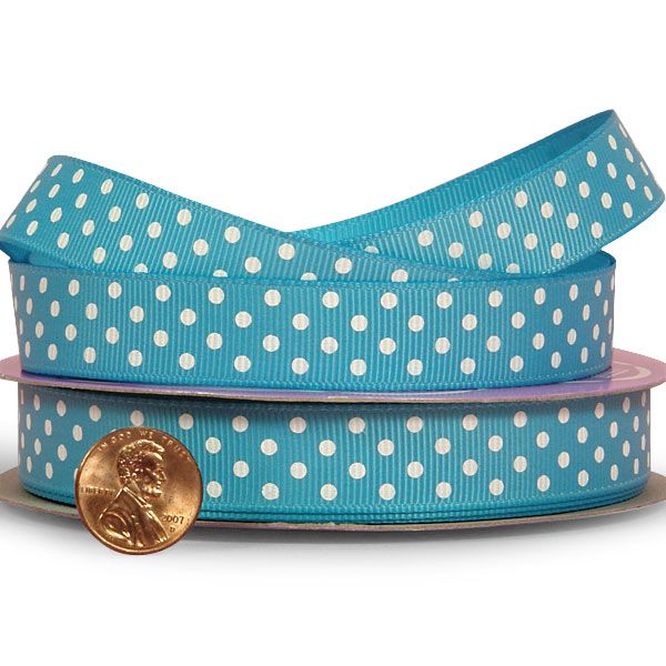 Polka Dot Grosgrain Ribbon – Turquoise / White, 7/8'' x 25 yd (1 Roll)