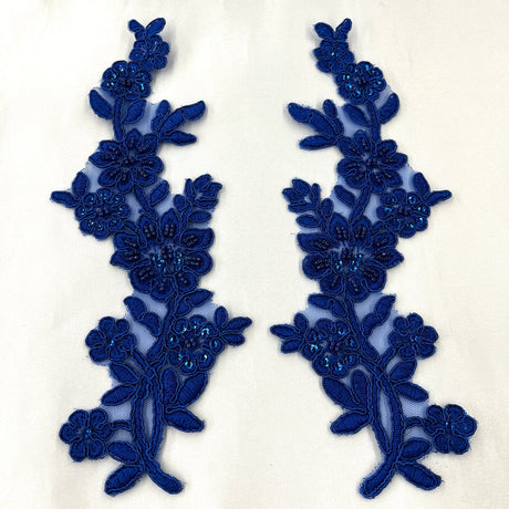 1 Pair Beaded & Corded Floral Lace Applique 10" x 2" Each Side