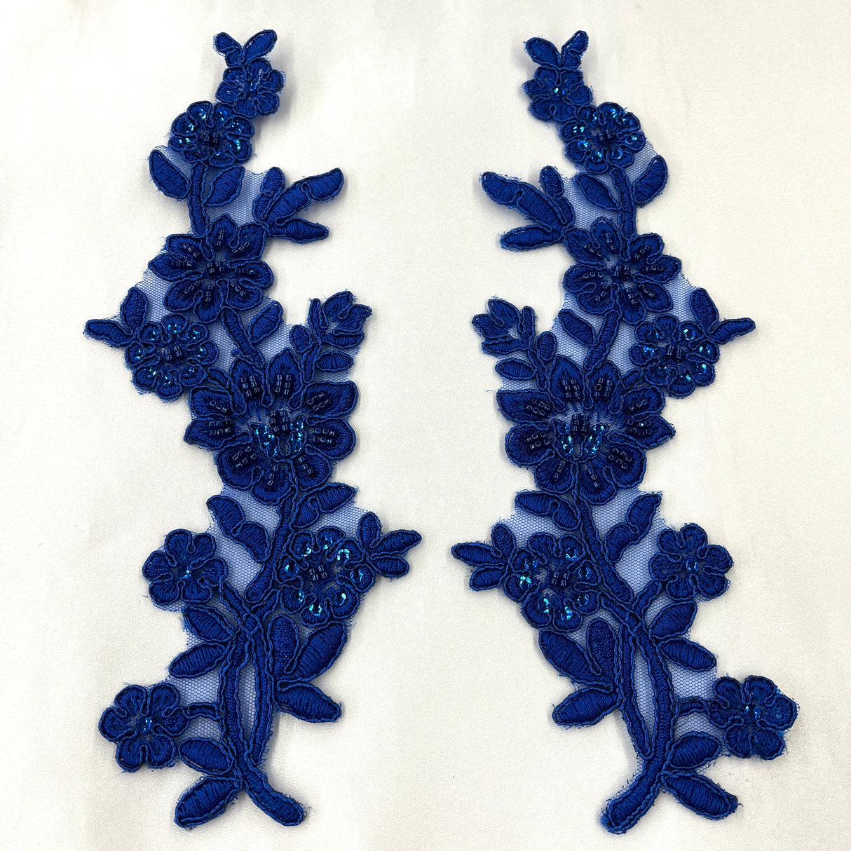 Beaded Corded Floral Lace Applique 100% Polyester Net Mesh
