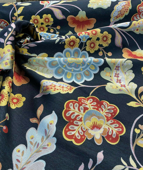 Onyx Jacquard Floral Wonder Brocade Fabric - Floral Blend Onyx Background, 62" Width (1 Yard)