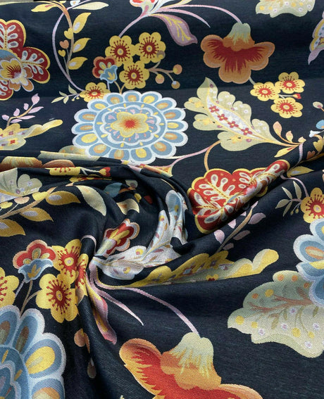 Onyx Jacquard Floral Wonder Brocade Fabric - Floral Blend Onyx Background, 62" Width (1 Yard)