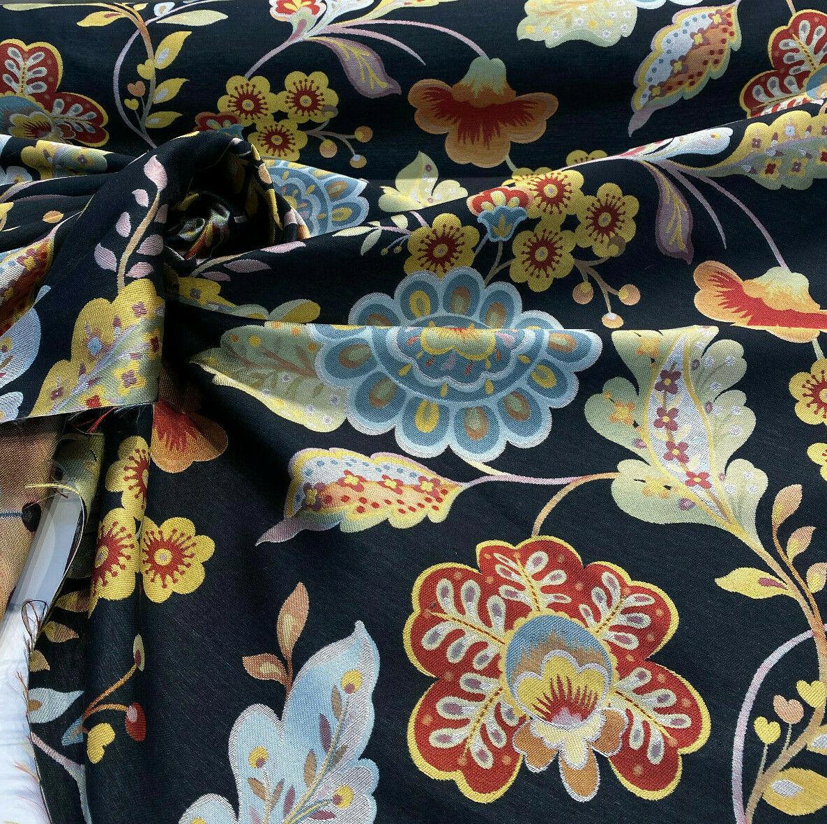 Onyx Jacquard Floral Wonder Brocade Fabric - Floral Blend Onyx Background, 62" Width (1 Yard)