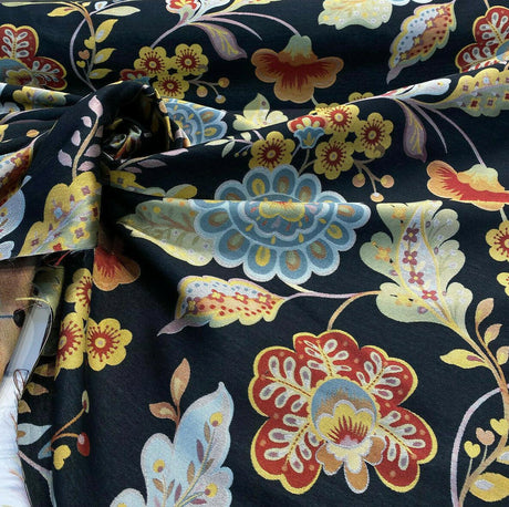 Onyx Jacquard Floral Wonder Brocade Fabric - Floral Blend Onyx Background, 62" Width (1 Yard)