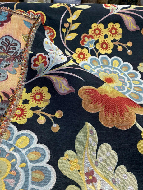 Onyx Jacquard Floral Wonder Brocade Fabric - Floral Blend Onyx Background, 62" Width (1 Yard)