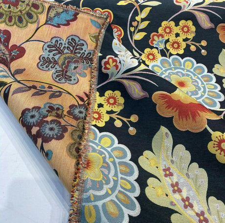 Onyx Jacquard Floral Wonder Brocade Fabric - Floral Blend Onyx Background, 62" Width (1 Yard)