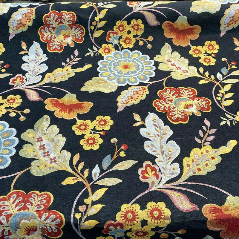 Onyx Jacquard Floral Wonder Brocade Fabric - Floral Blend Onyx Background, 62" Width (1 Yard)