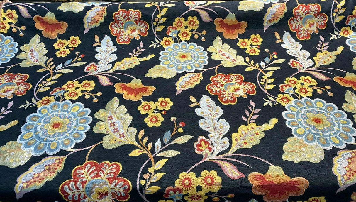 Onyx Jacquard Floral Wonder Brocade Fabric - Floral Blend Onyx Background, 62" Width (1 Yard)