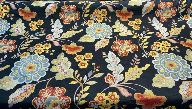 Onyx Jacquard Floral Wonder Brocade Fabric - Floral Blend Onyx Background, 62" Width (1 Yard)