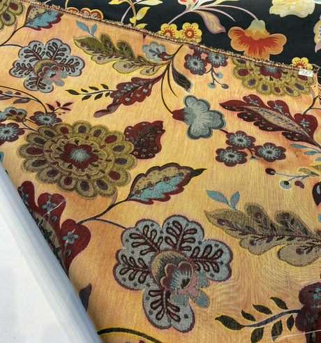 Onyx Jacquard Floral Wonder Brocade Fabric - Floral Blend Onyx Background, 62" Width (1 Yard)
