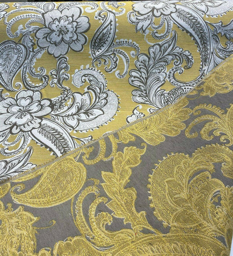 Swavelle Paisley Life Chenille Upholstery Fabric - Golden Yellow Paisley, 58" Width (1 Yard)