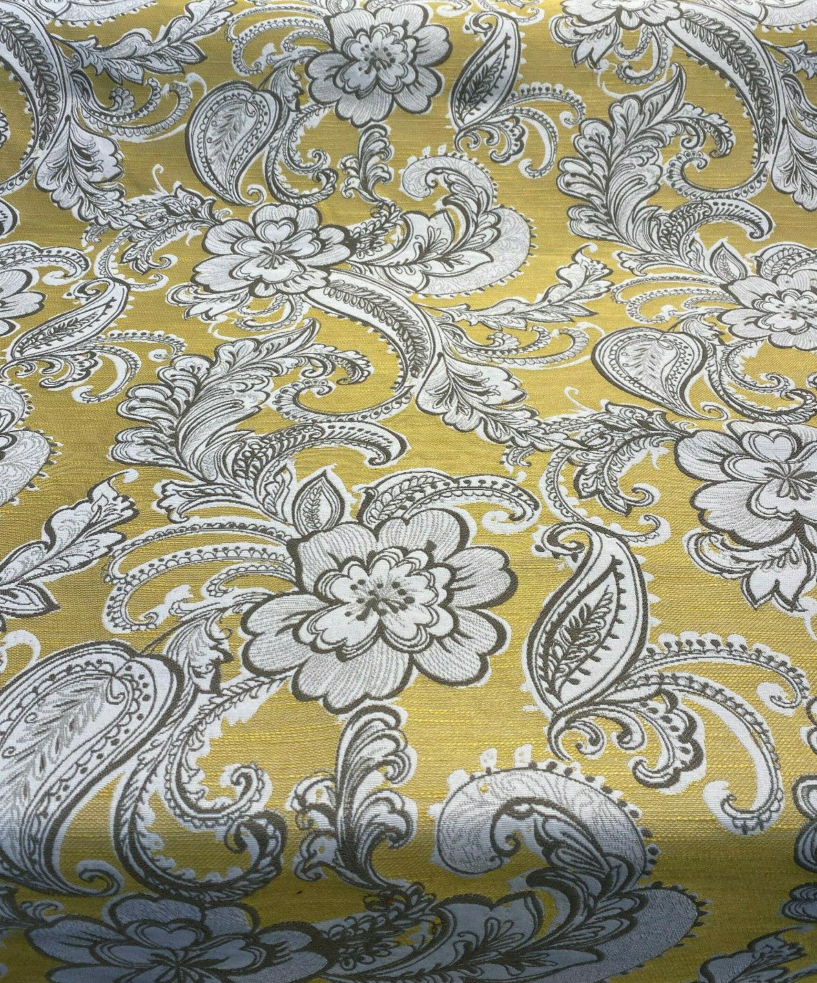 Swavelle Paisley Life Chenille Upholstery Fabric - Golden Yellow Paisley, 58" Width (1 Yard)
