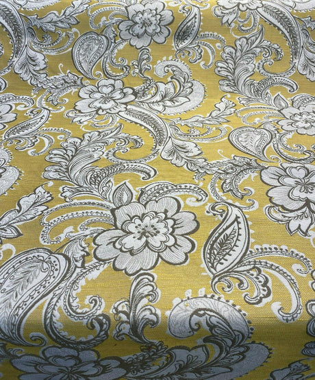 Swavelle Paisley Life Chenille Upholstery Fabric - Golden Yellow Paisley, 58" Width (1 Yard)